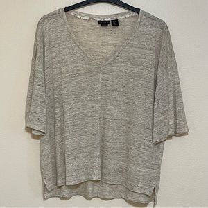 Tahari Women's Size Large L Cream Linen Cropped Slub T Shirt Oatmeal Beige